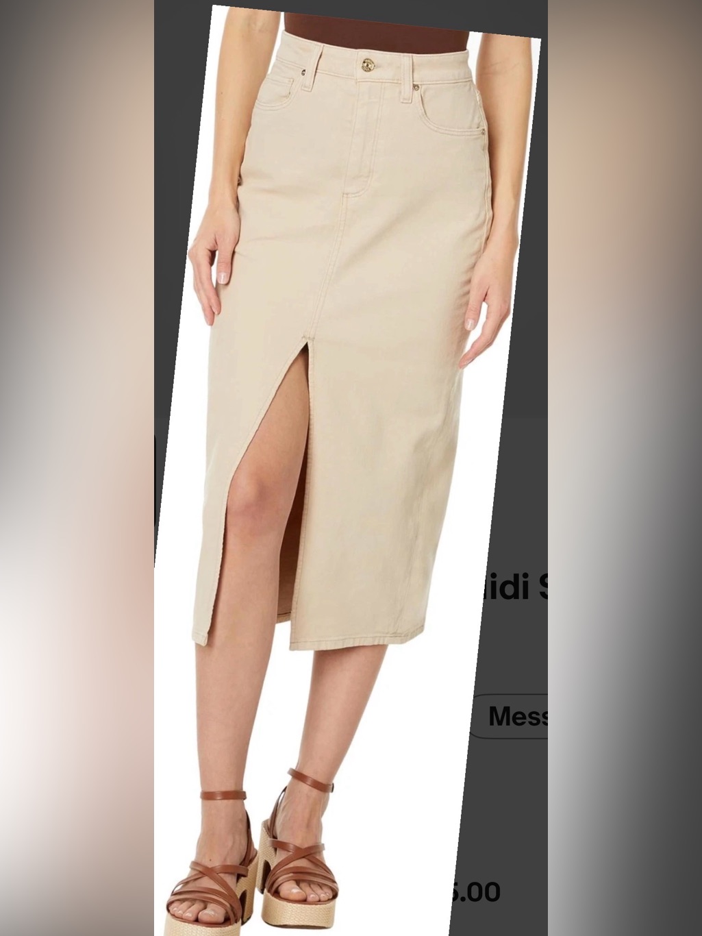 Paige Women’s Angela Midi Skirt W/Slit In Soft Beige Size 28 New W/Tags